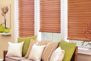 2 and a half inch Natural color faux wood blinds at various height
